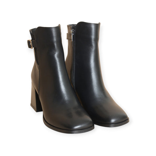 Alfhild Black Leather Ankle Boots with Buckle Handmade in Turkey Ruka Shoes