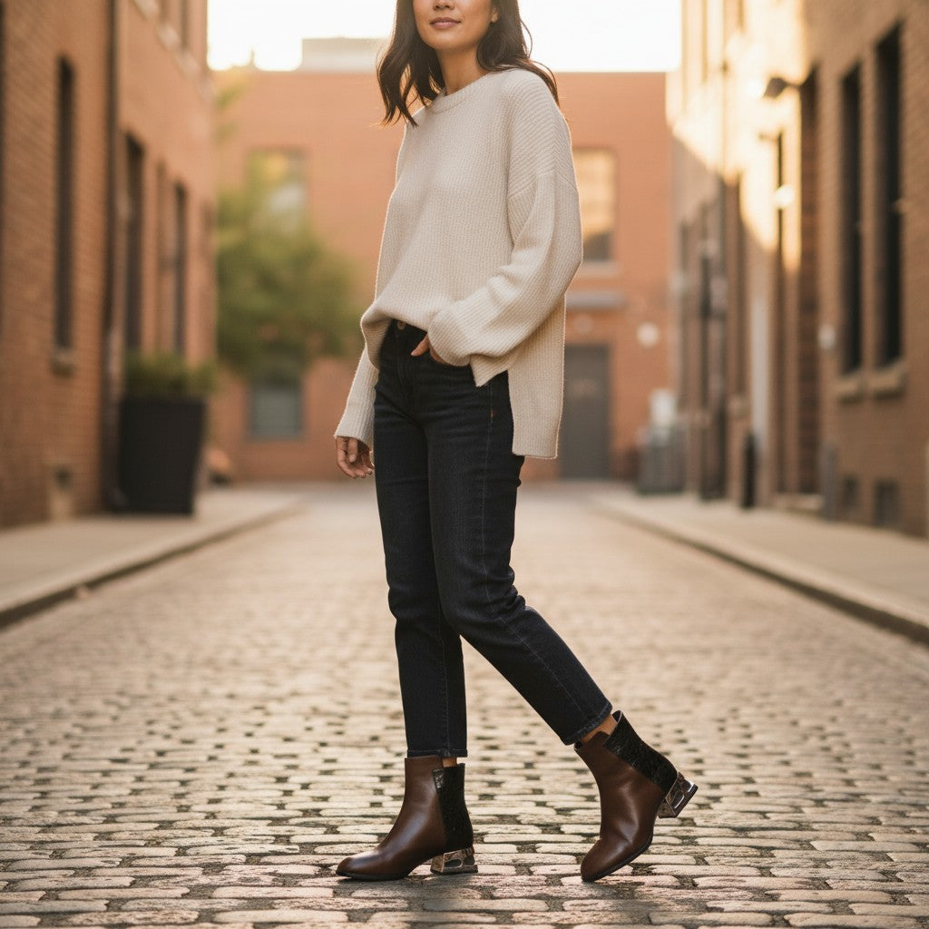 Brynhild Brown & Black Leather Ankle Boots Handmade in Turkey Ruka Shoes