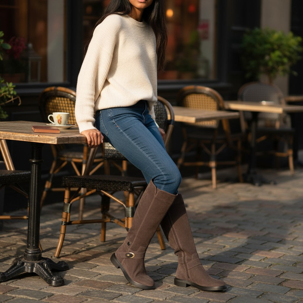 Eir Brown Suede Knee-High Boots Handmade in Turkey Ruka Shoes
