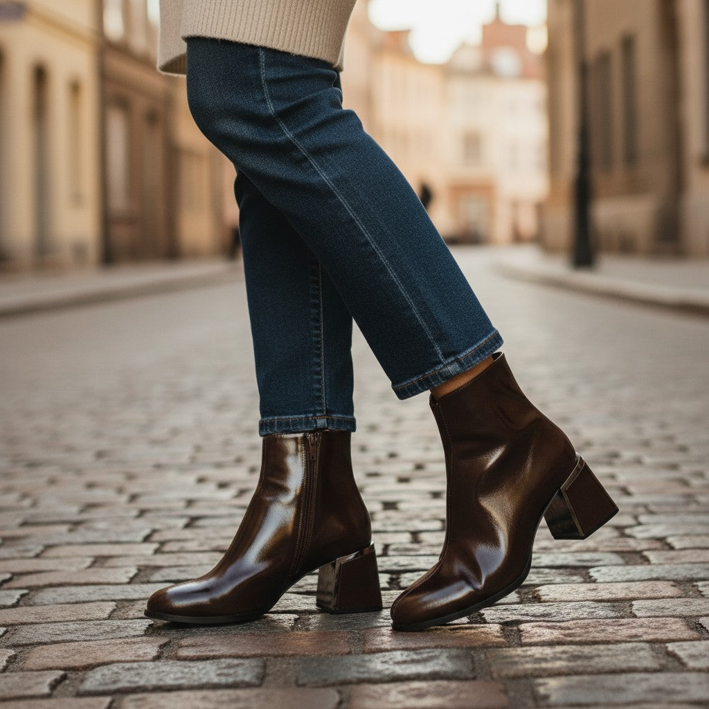 Sigrun Brown Rugan Leather Ankle Boots Handmade in Turkey Ruka Shoes