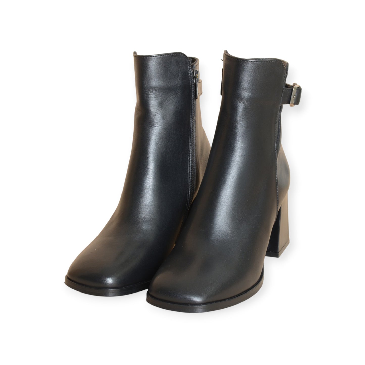 Alfhild Black Leather Ankle Boots with Buckle Handmade in Turkey Ruka Shoes