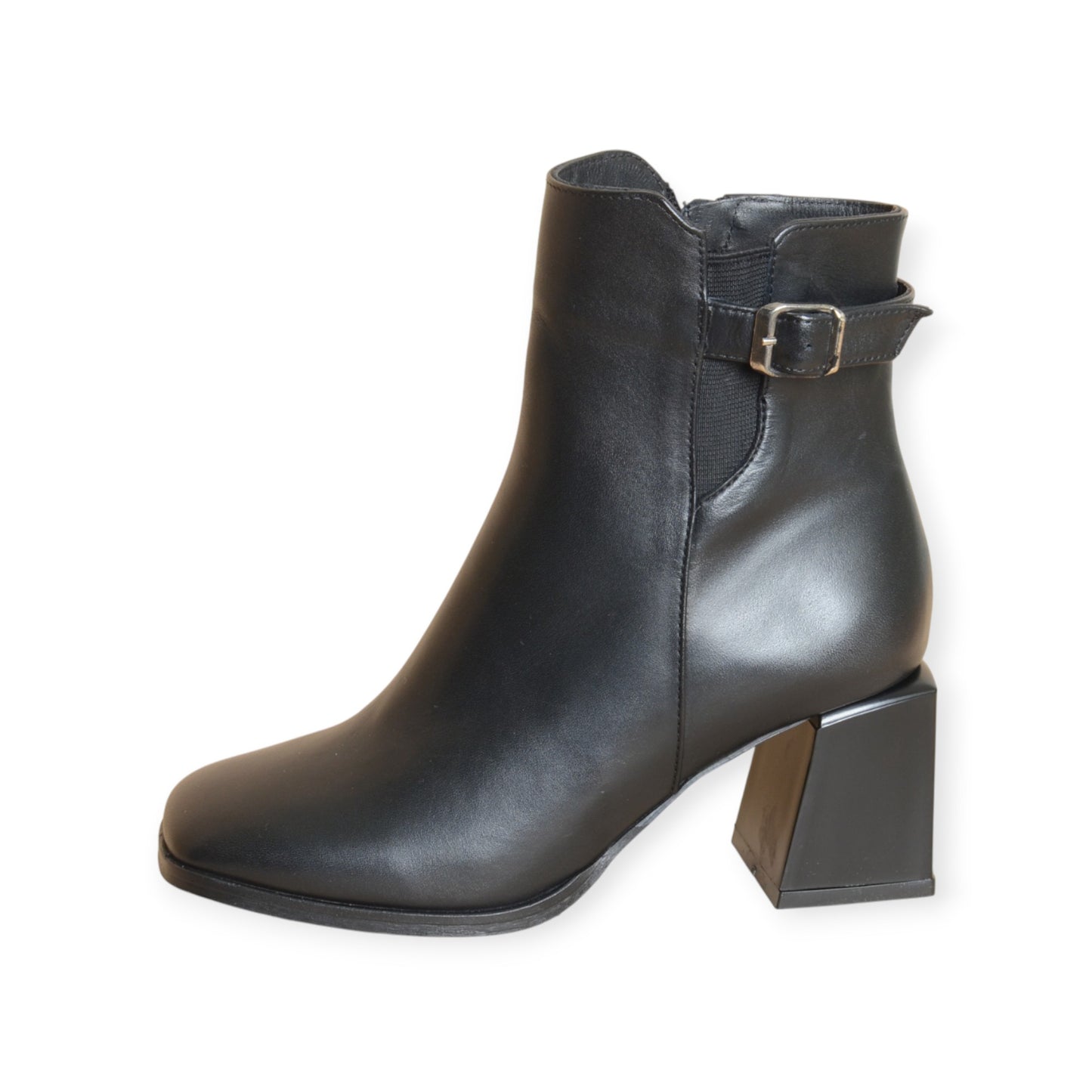 Alfhild Black Leather Ankle Boots with Buckle Handmade in Turkey Ruka Shoes