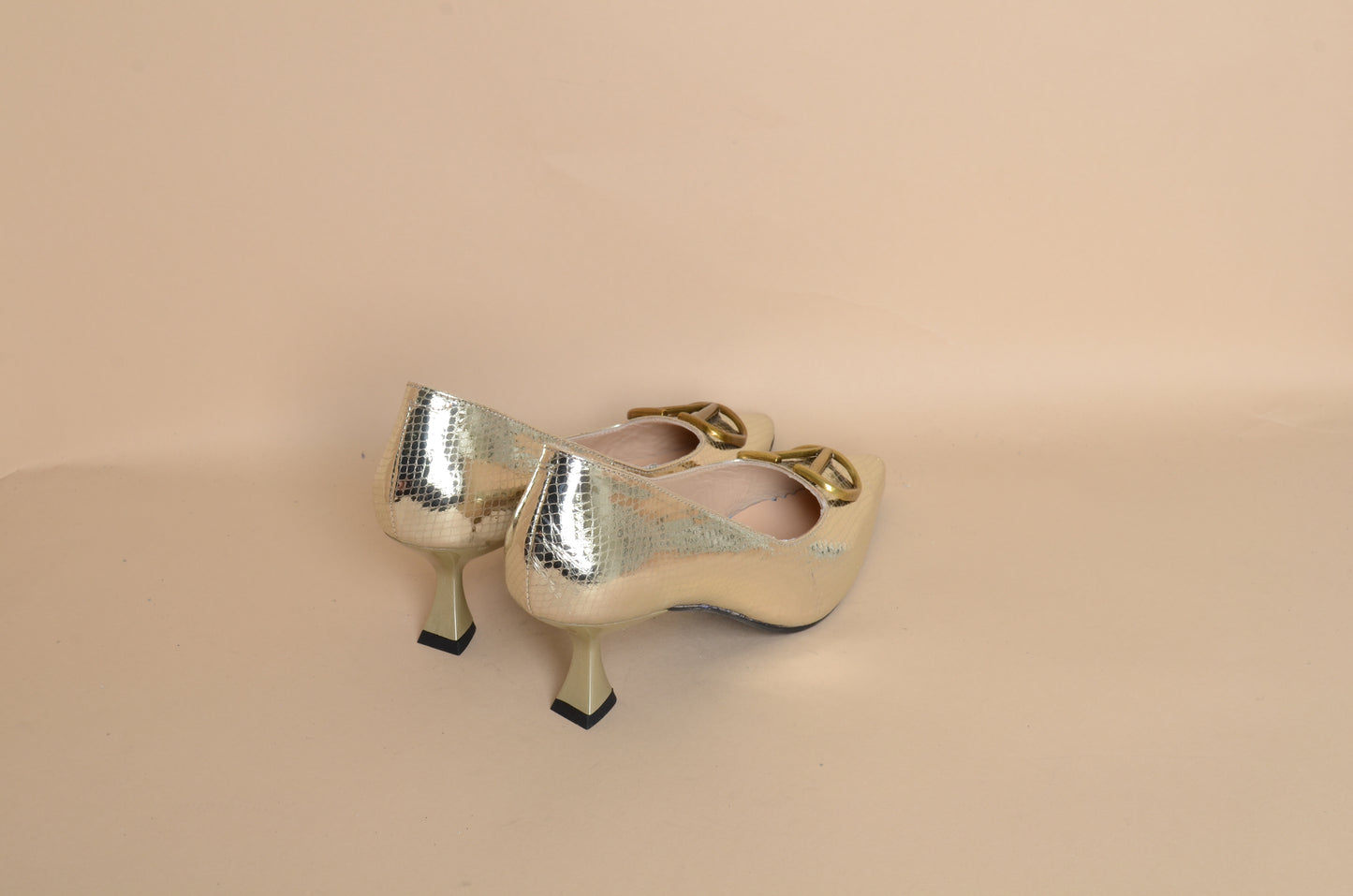 Stella- Gold Short Heel – 100% Genuine Leather, Handmade in Turkey | Women’s Elegant & Comfortable Gold Shoes