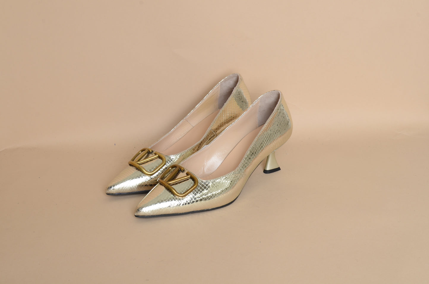 Stella- Gold Short Heel – 100% Genuine Leather, Handmade in Turkey | Women’s Elegant & Comfortable Gold Shoes