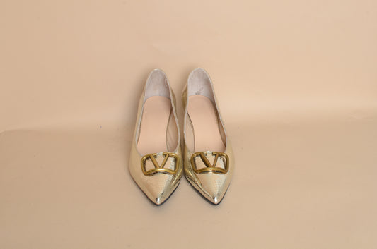 Stella- Gold Short Heel – 100% Genuine Leather, Handmade in Turkey | Women’s Elegant & Comfortable Gold Shoes