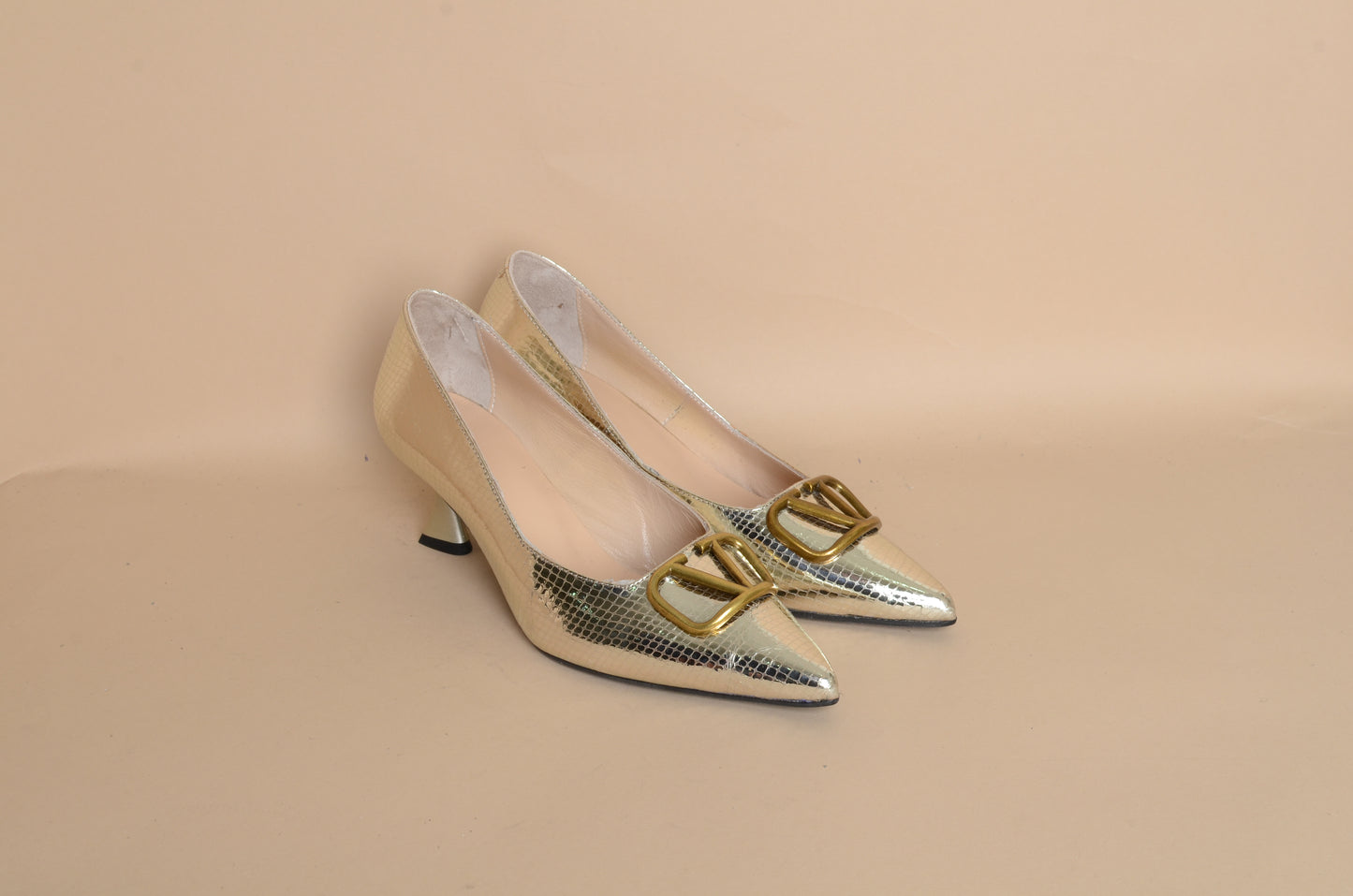 Stella- Gold Short Heel – 100% Genuine Leather, Handmade in Turkey | Women’s Elegant & Comfortable Gold Shoes