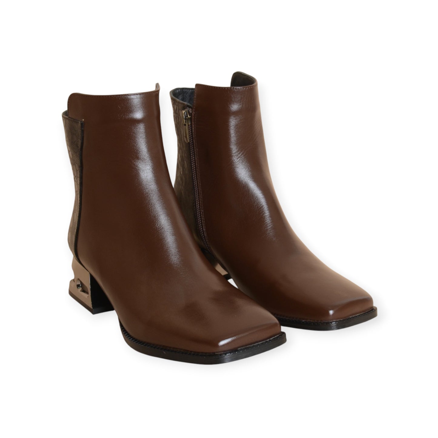 Brynhild Brown & Black Leather Ankle Boots Handmade in Turkey Ruka Shoes