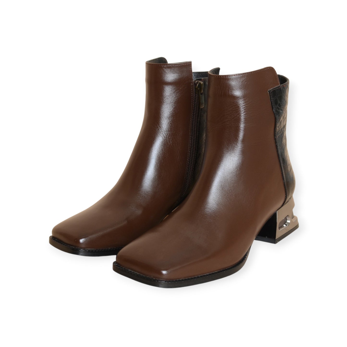 Brynhild Brown & Black Leather Ankle Boots Handmade in Turkey Ruka Shoes