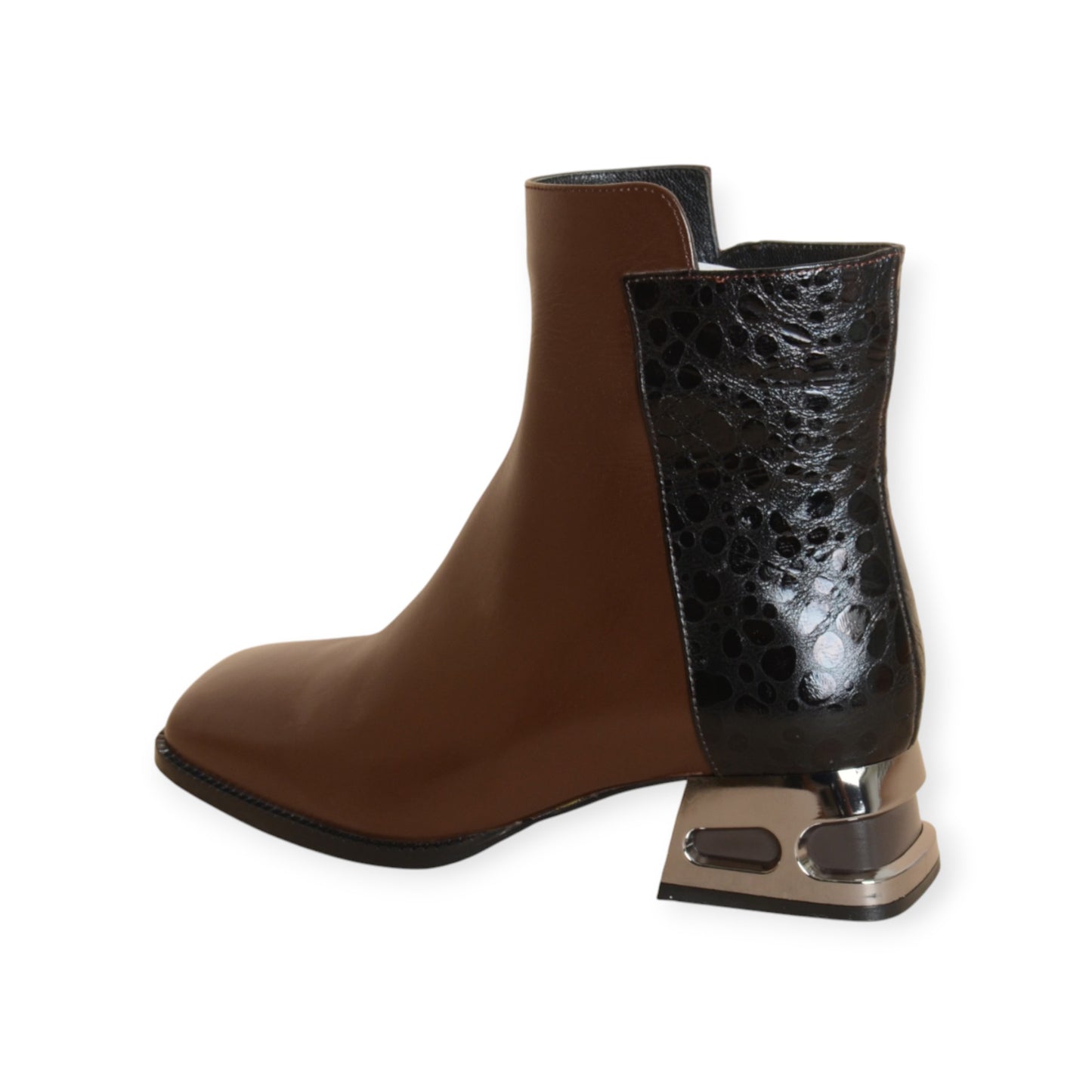 Brynhild Brown & Black Leather Ankle Boots Handmade in Turkey Ruka Shoes