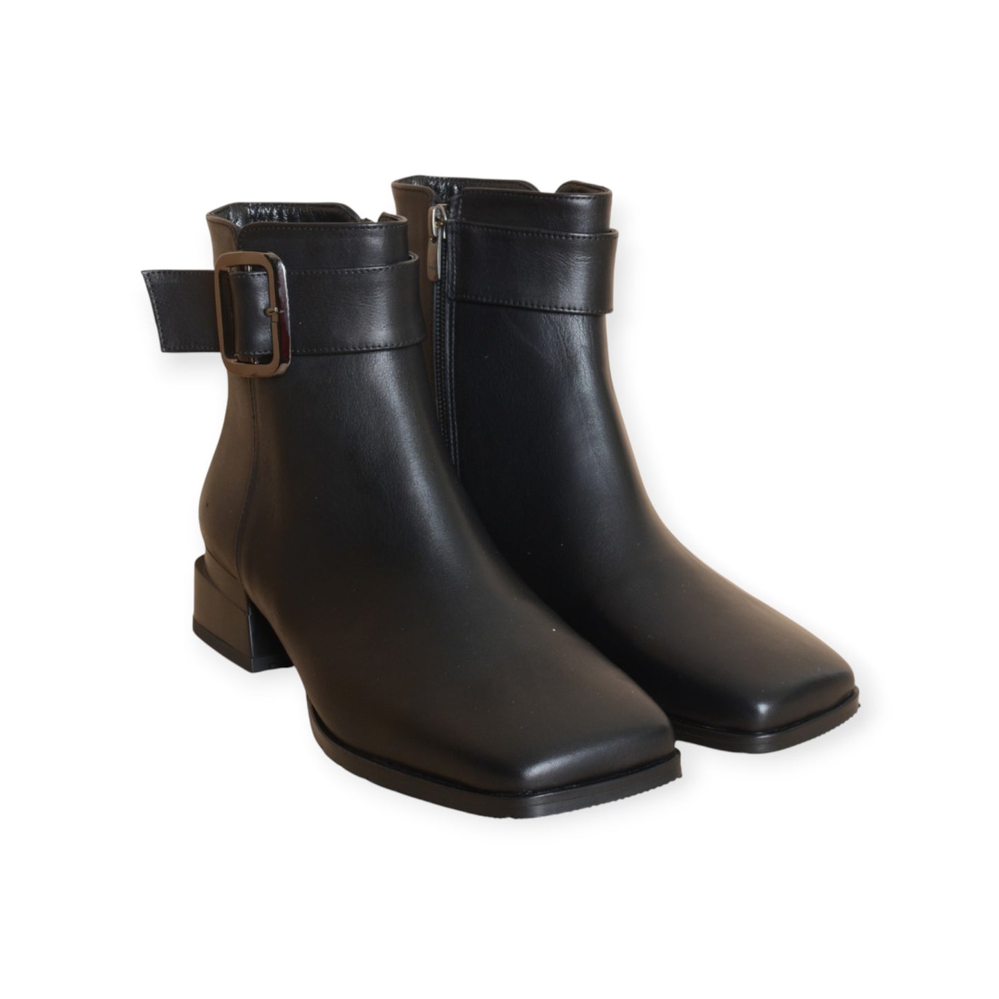 Freya Black Leather Ankle Boots with Buckle Handmade in Turkey Ruka Shoes