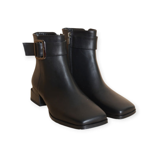 Freya Black Leather Ankle Boots with Buckle Handmade in Turkey Ruka Shoes