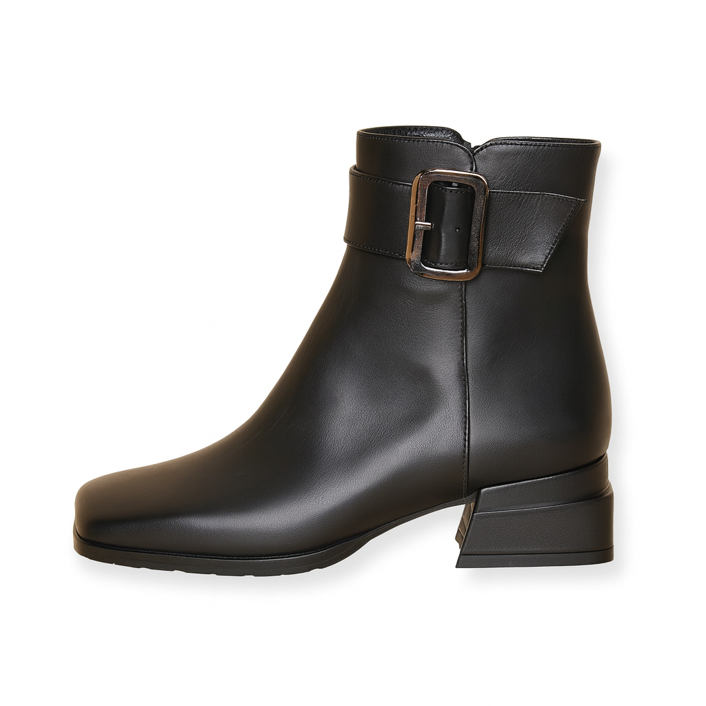 Freya Black Leather Ankle Boots with Buckle Handmade in Turkey Ruka Shoes