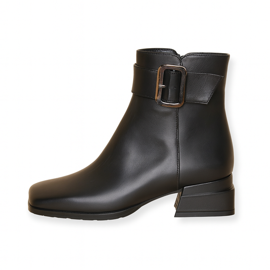 Freya Black Leather Ankle Boots with Buckle Handmade in Turkey Ruka Shoes