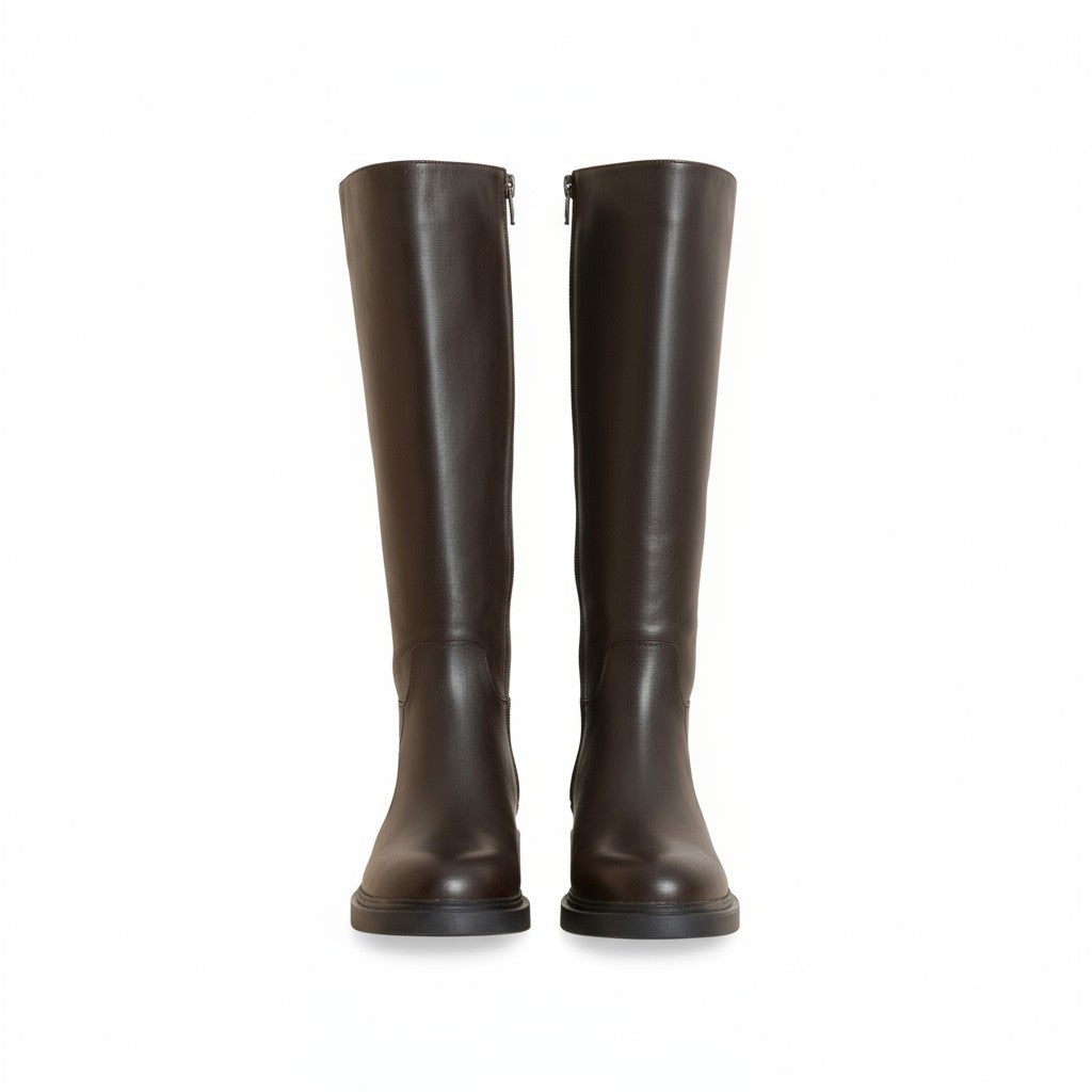 Idunn Brown Leather Knee-High Boots Handmade in Turkey Ruka Shoes