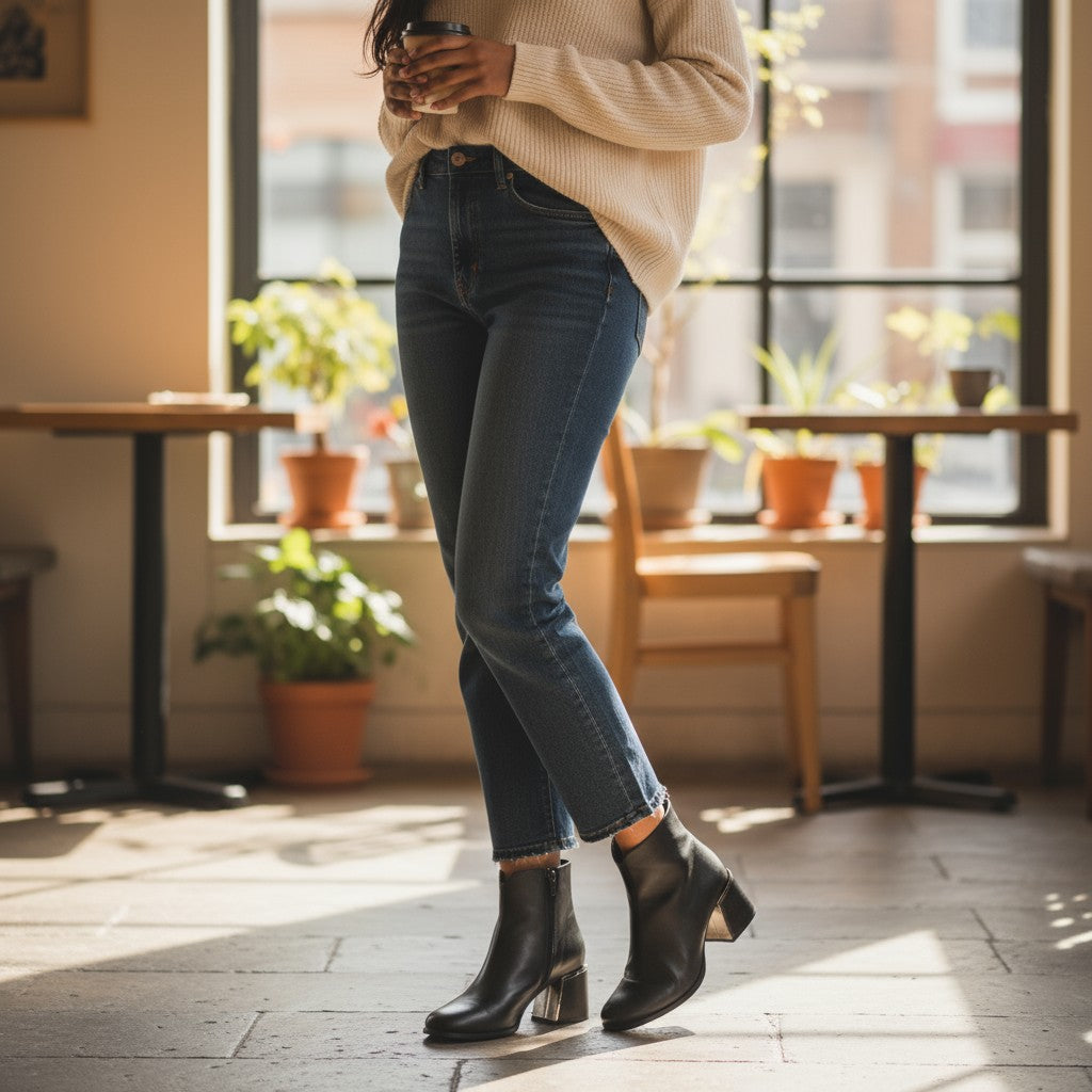 Gunhild Black Leather Ankle Boots Handmade in Turkey Ruka Shoes