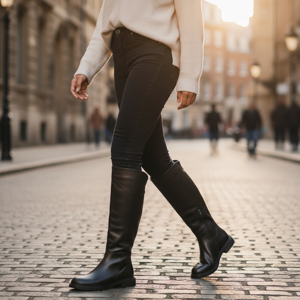 Skadi Black Leather Knee-High Boots Handmade in Turkey Ruka Shoes