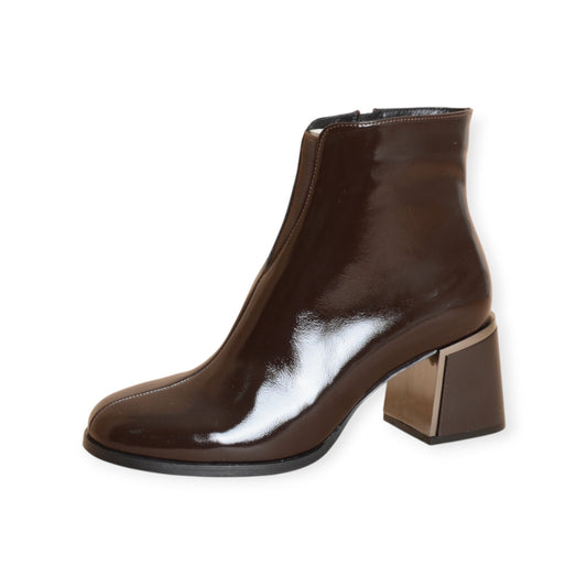 Sigrun Brown Rugan Leather Ankle Boots Handmade in Turkey Ruka Shoes